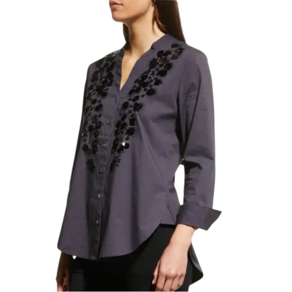 NWT NIC+ZOE‎ Women’s Evening Glam Sequin Embellished Shirt Holiday NYE Evening